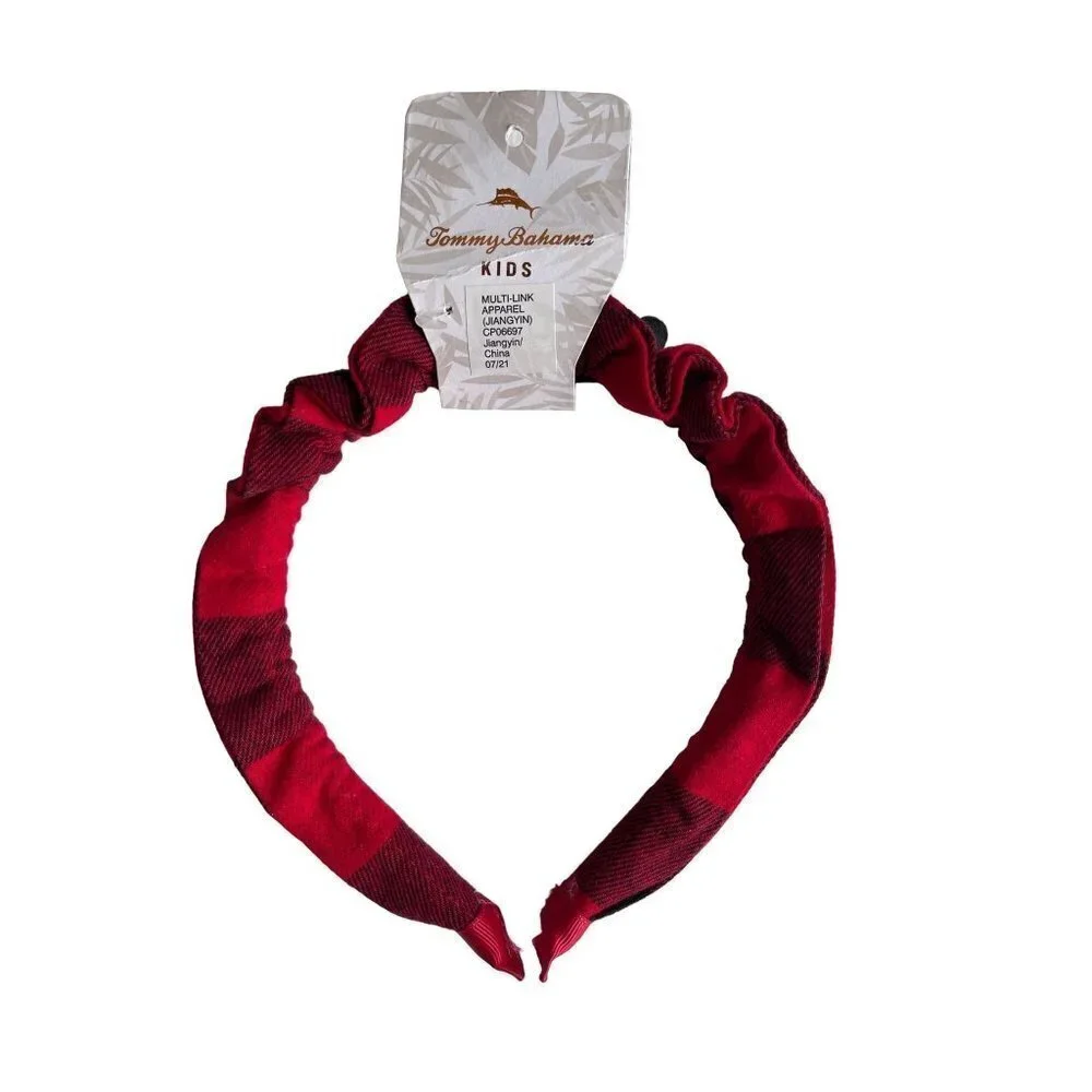 New! Tommy Bahama Red Black Plaid Kids Headband